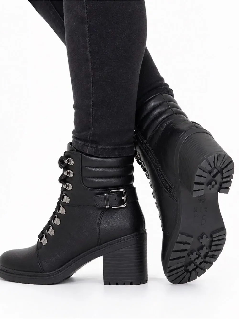 Mix No. 6 Kadin Black Heeled Combat Boots Women’s Lace Up Zip size 6 NWOB